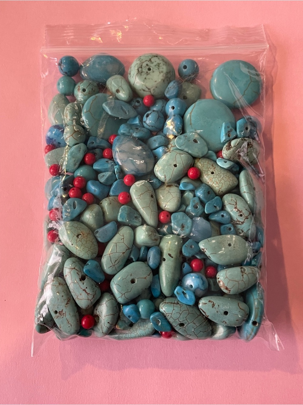 Turquoise & Coral Bag of Beads Bundle Lot #9598